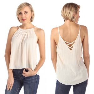 💥 CLEARANCE Strappy Deep V Back High Low Cami Blouse Cream